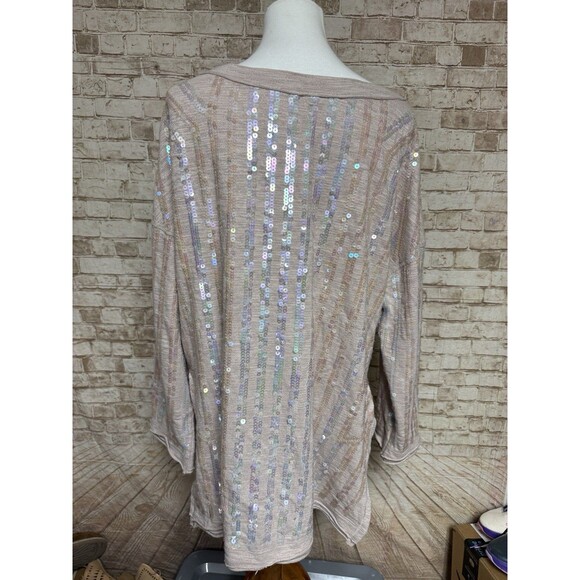 Free People Dusty Pink Sequin Oversized Sweater Small Boho‎ Fairy Cottage - Picture 4 of 9